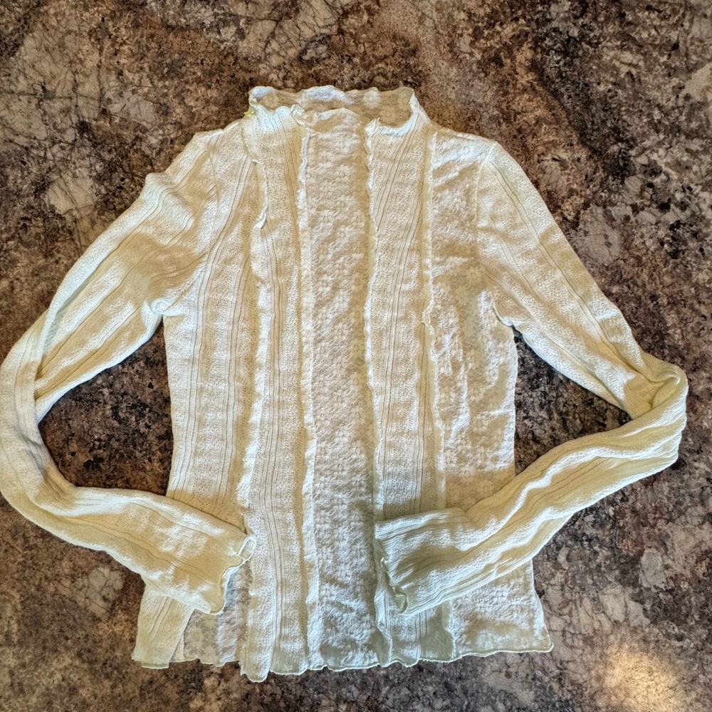 Free People Cream Ruffled Long Sleeve Blouse